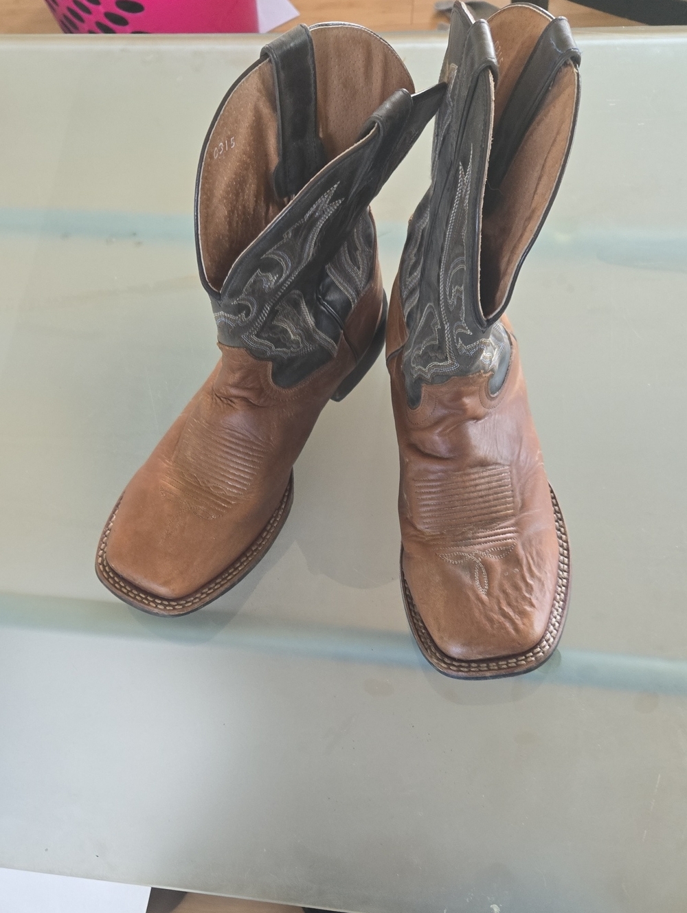 Dan Post Brown Leather Cowboy Boots with Dark Gray Shafts